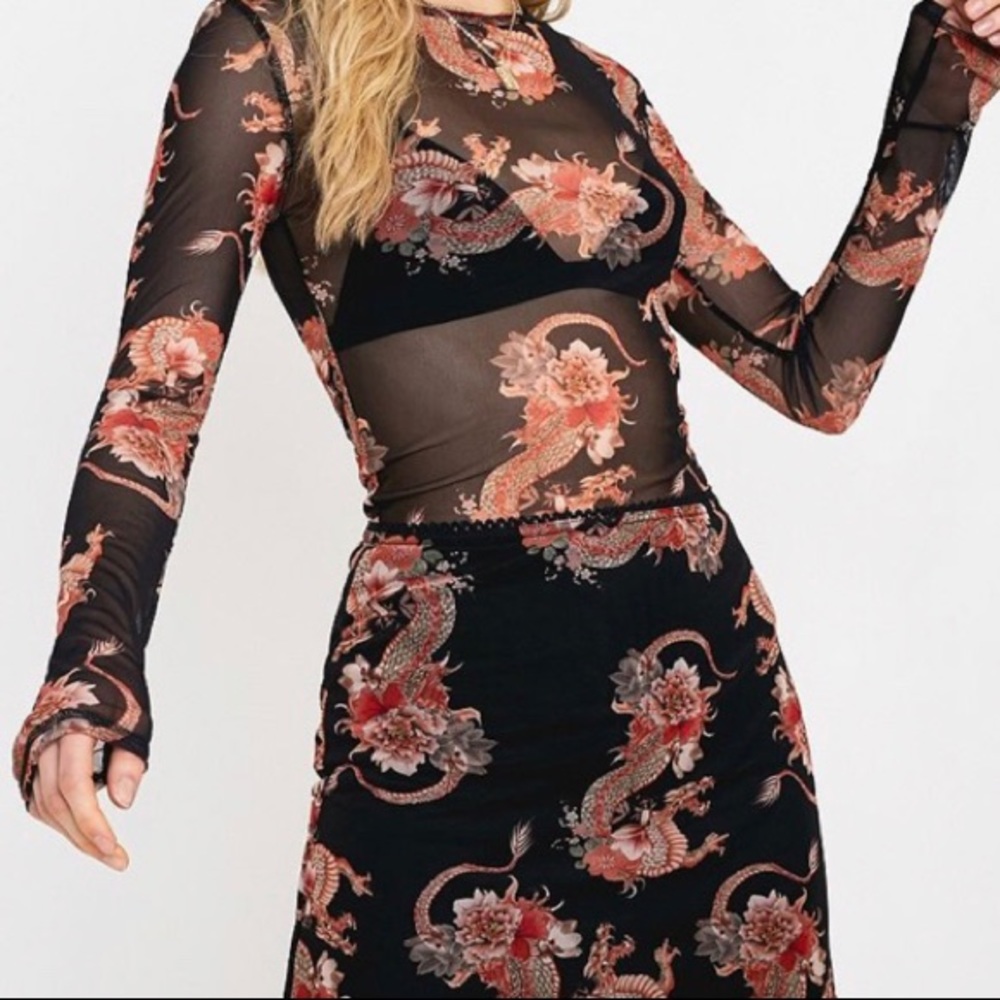 Urban Outfitters Dragon Print Mesh Top